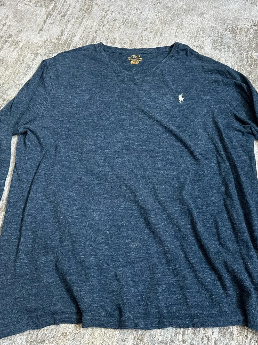 Polo by Ralph Lauren Heathered Navy V-Neck Tee with Yellow Logo